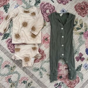 Kate Quinn Beige Sunburst and Olive Green Bodysuit Set